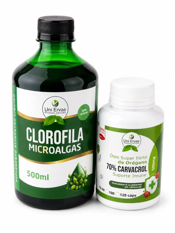Kit Desodorizante Interno Natural combina Clorofila Microalgas + Aceite de Orégano
