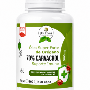 Aceite de Orégano 70% Carvacrol 500 mg Uni Ervas en cápsulas para apoyar el sistema inmunológico y el bienestar integral.