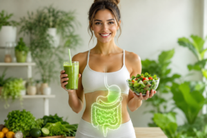 Persona saludable representando la importancia de la salud intestinal y el bienestar digestivo.