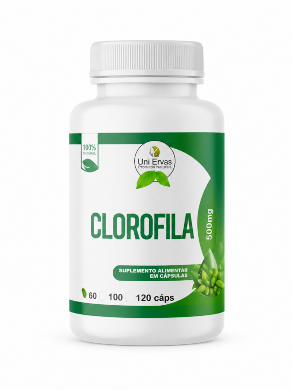 Clorofila 500 mg Uni Ervas en cápsulas.